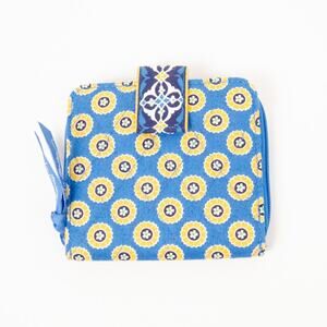 Vera Bradley Bifold Mini Zip Wallet Riviera‎ Blue Yellow